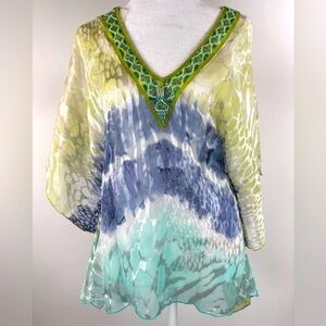 Hale Bob Multicolor V-Neck Top With Beaded Detail
